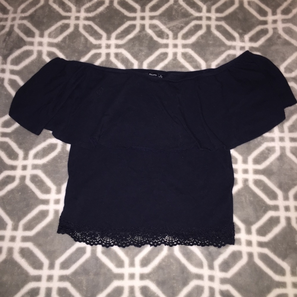 Off the shoulder top - dark blue Bershka